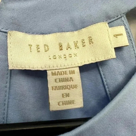 Ted Baker Jettas Embroidered Cold  Shoulder Dress Baby Blue Size 1 - Picture 5 of 16